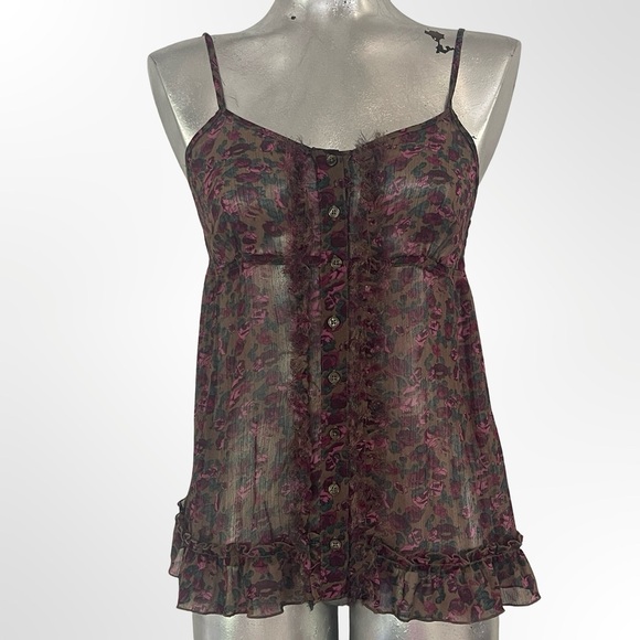 Express Tops - Express Sheer Floral Button-Front Camisole Purple/Black in S